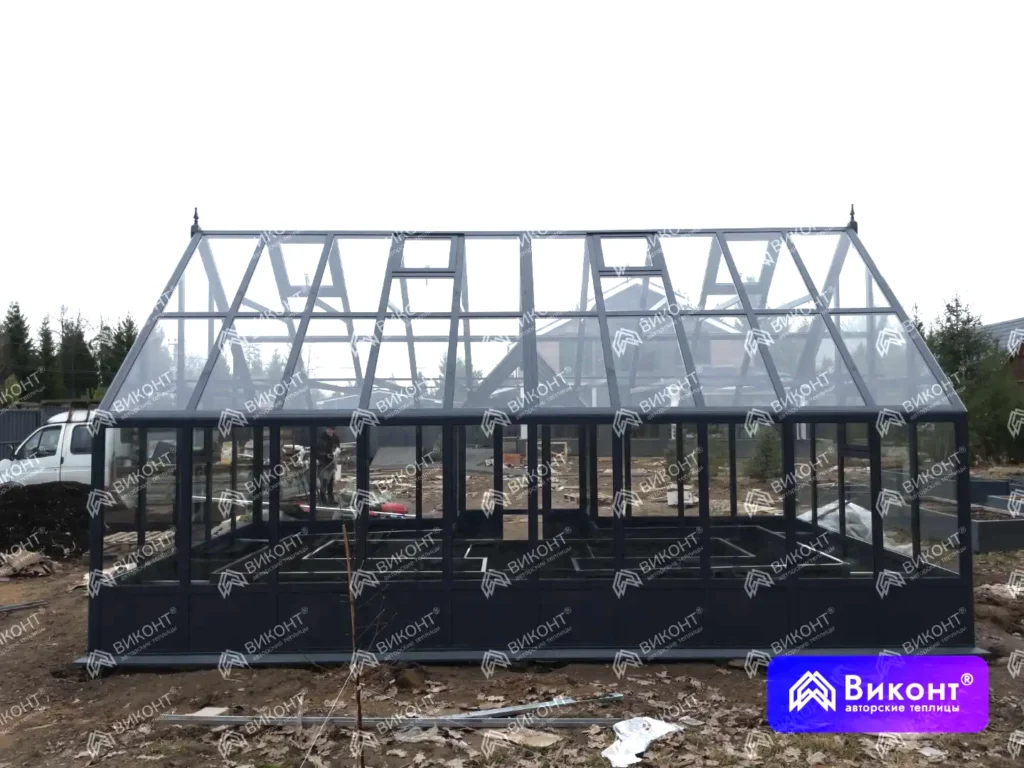 №324 Теплица «Розалин» 45° 4×7 м графитовая с грядками RAL 7024 (Одинцово)