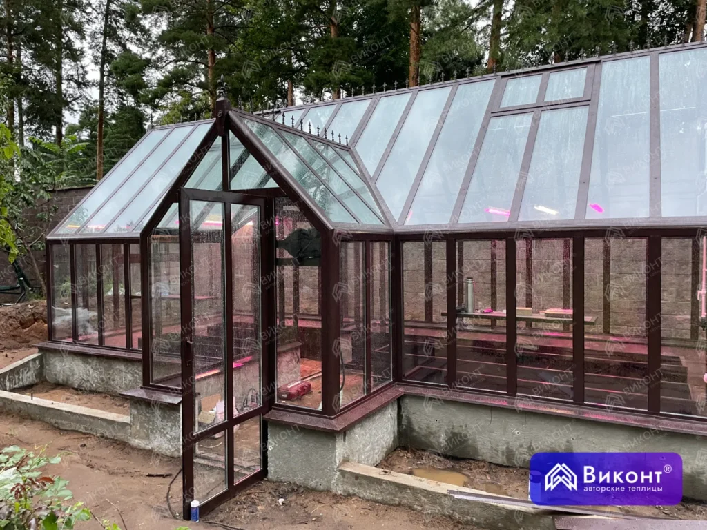 №378 Теплица «Леди Мэри» 45° 3,5×8 м с перегородкой и молотковым покрытием   (Люберцы)